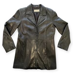 Jones New York Womens Leather Jacket Black Y2K Blazer Vintage
